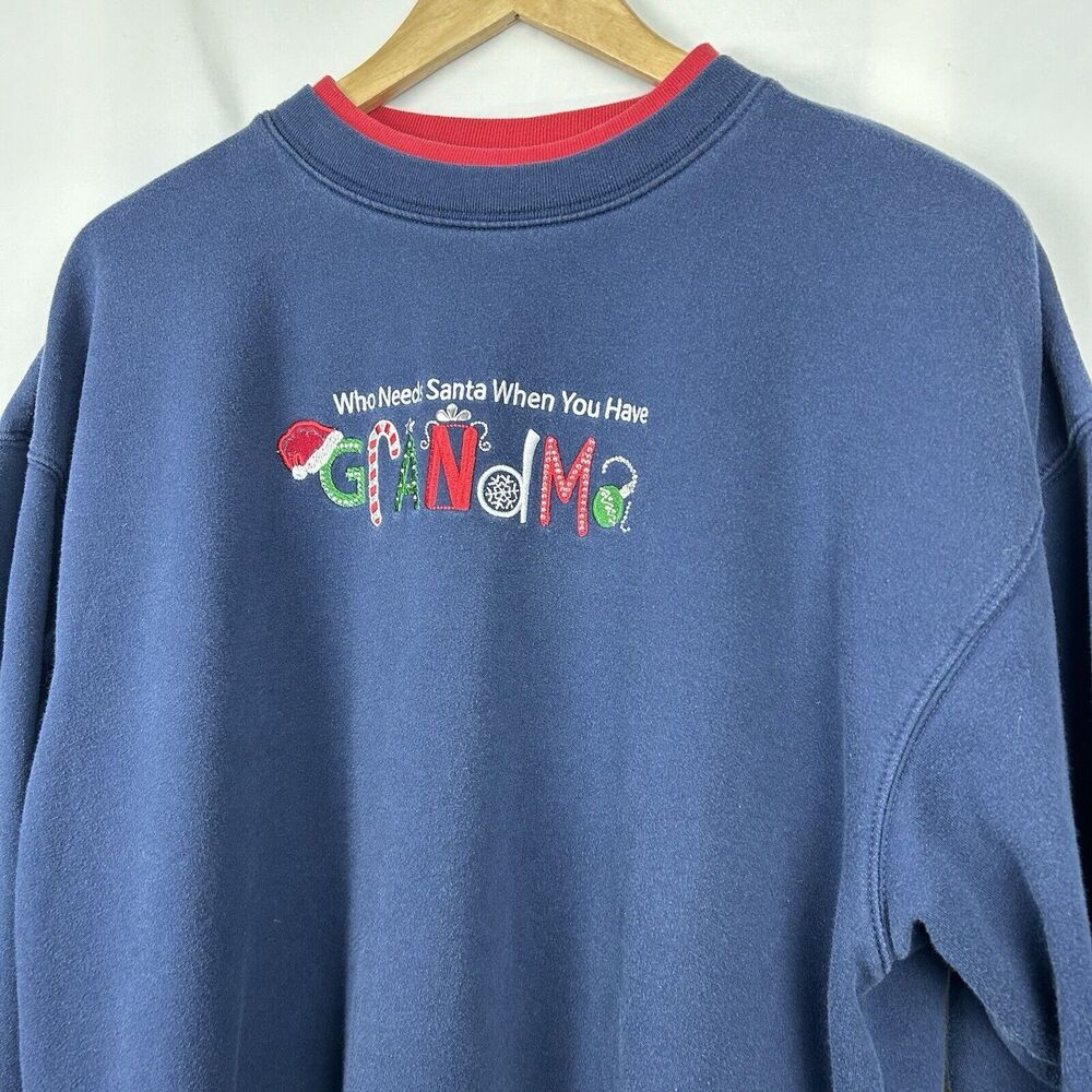 M & C Sportswear Sweatshirt Women’s XL Blue Grandma Santa Holiday Warm - Picture 2 of 8